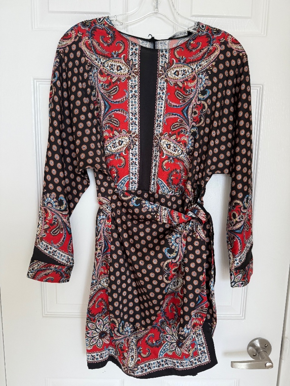 Zara Paisley Wrap Dress Small Boho Mini Dress Long Sleeve Zimmermann Inspired - Picture 4 of 11